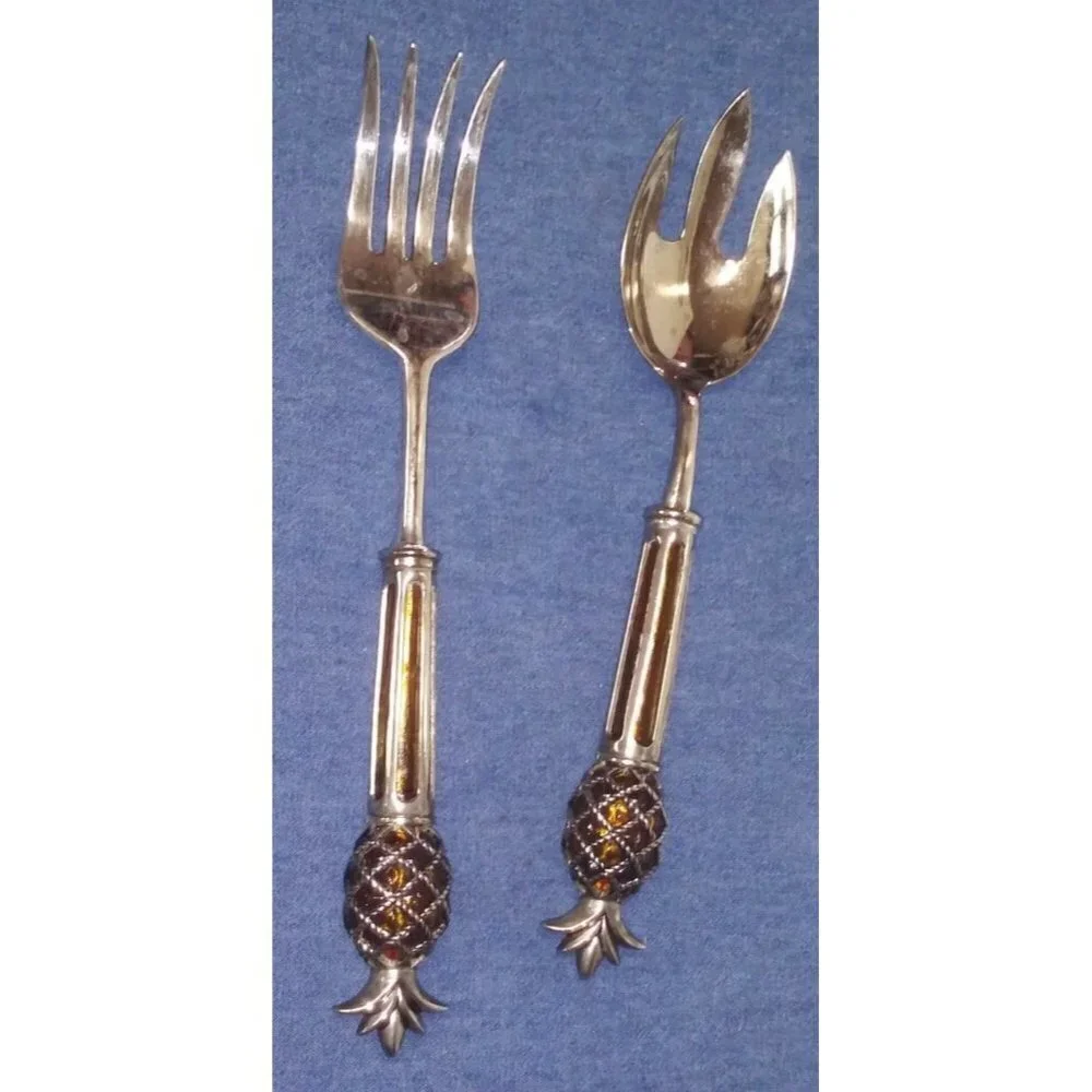 Serving Spoon Set PINEAPPLE design Silver Plated 2 Pc INTERNATIONAL SILVER CO